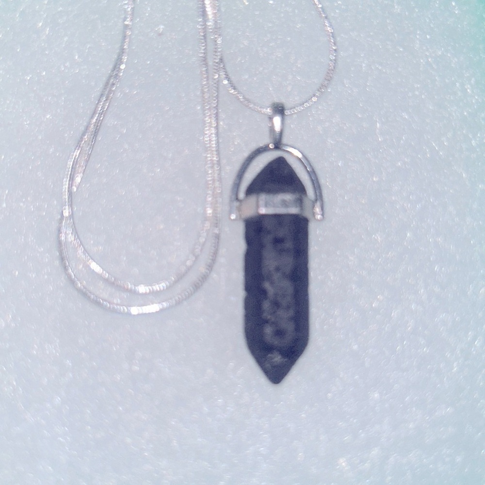 Gothic Lava Stone Sterling Silver 30” Necklace